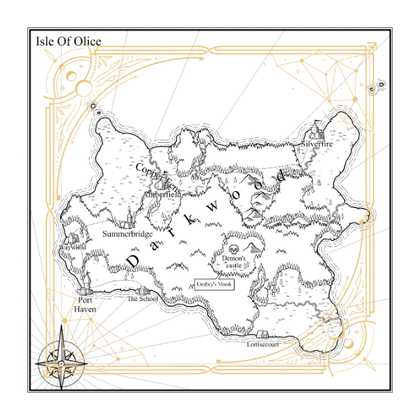 Map of the island of Oulice.